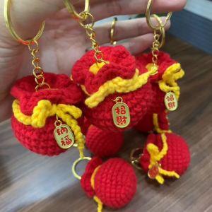 Móc Khóa Len Túi Thần Tài Charm Vàng Chữ Đỏ Túi Tiền May Mắn Quà Tặng Dễ Thương Treo Túi Xách Ba Lô