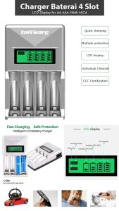 Charger Baterai Taff 4 Slot Dengan Display LCD untuk Baterai AA AAA Ni
