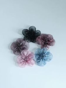 5pcs/lot 5.5cm Organza Fabric Artificial Flower Appliques Mesh Petals Patches For DIY Women Crafts Clothes Hair Accessories