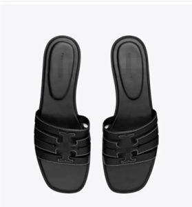 Summer 2025 one-piece outerwear TB flat slippers womens sandals genuine leather soft surface casual one-line beach shoes