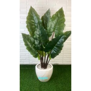 Pohon Artificial Tanaman Hias Giant Taro T120 Latex Pot Keramik Motif Marmer Dekorasi Kantor Aesthetic