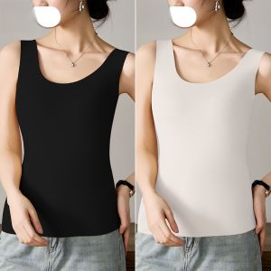 Miiow | Wide Shoulder Vest Women Outerwear Spring Summer 2025 New Thin U-neck Anti-exposure Solid Color Inner Wear Nylon Spandex