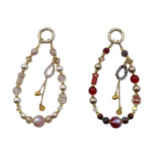 Original Light Luxury Womens Bag Pendant Crystal Alloy Keychain Red Pearl Chain New Years Phone Chain