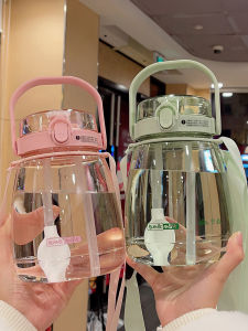 Portable Large Capacity Plastic Sports Water Cup for Women Summer Anti-Fall Big Belly Cup with Straw Handheld Cup Cute Design