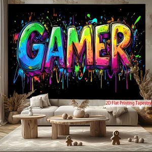 VIKAMA Players Graffiti Neon Splash Ink Tapestry Máy Chơi Game In Hình Nghệ Thuật Treo Tường Cho Phòng Ngủ Trang Trí Phòng Trò Chơi Sợi Polyester
