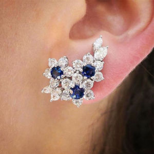 Huitan Gorgeous Womens Earrings with Blue/White Round CZ Luxury Female Earrings for Wedding Engagement Party Brilliant Jewelry
