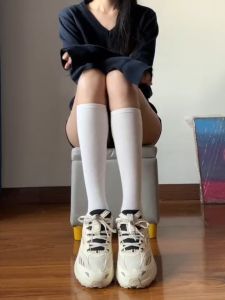 Tất Ống Chân Dệt Kim Màu Trơn Vớ Nhật Bản Giữ Ấm