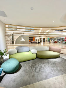 Modern Minimalist Pebble Fabric Sofa Hotel Rock Shape Creative Designer Creamy Arc Pea Stone Module Adult Wooden Structure