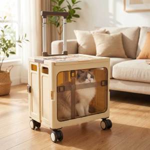 Teeker Pet Full Protection Breathable Pet Rolling Carrier Anti Stress Stable Travel Box for Small Cats & Dog Foldable Portable Cat Walking Carrier