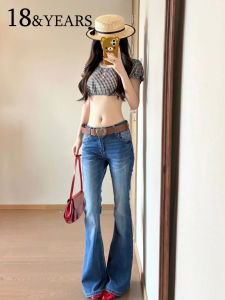 Low Waist Bell Bottom Denim Jeans Womens Retro American Style Elastic Slim Fit Small Size Flared Pants Casual Wear