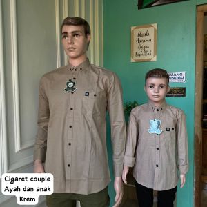KREM KEMEJA COUPLE AYAH DAN ANAK LENGAN PANJANG BAHAN KATUN CIGARET ( HARGA SATUAN )