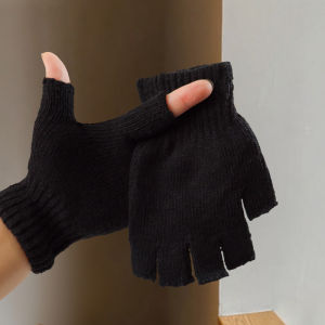 Wool Half-Finger Gloves for Women Cute Knitted Yarn Dual-Use Gloves for Men Thickened for Warmth in Winter Fingerless for Students