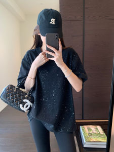 Heavy Industry Starry Rhinestone T-shirt Womens Summer Couples Short Sleeve Trendy Stylish Plus Size Loose Half-Sleeve Top