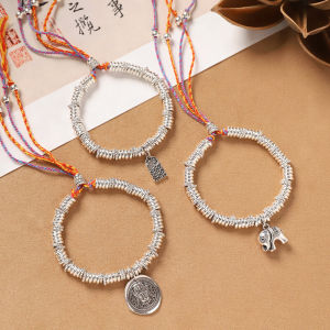 Tibetan Style Hand Woven Cotton Rope Bracelet with Scattered Silver for Men And Women Retro Ethnic Fashion Hand Cord Bracelet