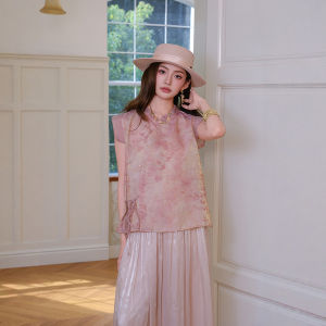 New Chinese Style Sleeveless Blouse Pink Floral Print Mandarin Collar 1