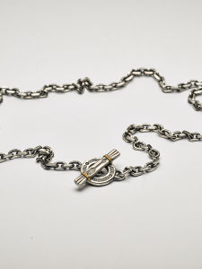 Arkipelagus Indian Ethnic Style 925 Silver 4mm Taijiao Necklace OT Buckle Carved Pattern Personality Silver Buckle Chain Mens and Womens Bracelet