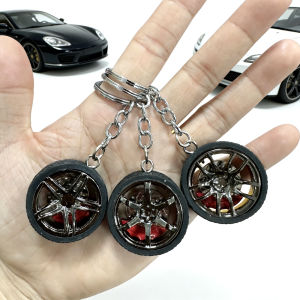 Car Wheel Keychain Small Tire Rim Keyring with Brake Disc Automotive Key Chain Car Guy Gift Car Wheel KeychainV