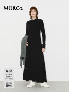MoCo Wool Blend Dress Warm German Velvet Waist Cinching Maxi Dress Height Enhancing Long Sleeve Street Style Winter Dress