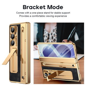 Hinge Protection PU Leather Glass Film Pen Slot with Pen Phone Case for Samsung Galaxy Z Fold 8 6 5 4 3 Fold6 Fold8 Ultra Cover