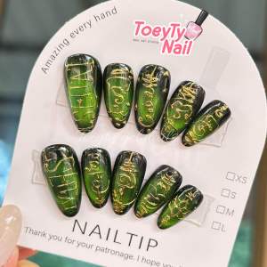 เล็บเจลแท้ ลายยันต์เขมจิรา สีเขียว💚🖤พร้อมส่ง🚚