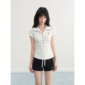 ARCG | Polka Dot Design Polo Collar Short Sleeve T-Shirt
