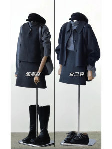 ชุดแฟชั่นฤดูหนาวสไตล์เกาหลีพร้อมแจ็คเก็ตขนสัตว์คอตั้งและเสื้อสเวตเตอร์สั้นกระโปรง ชุดสามชิ้นสำหรับผู้หญิงไซส์ใหญ่