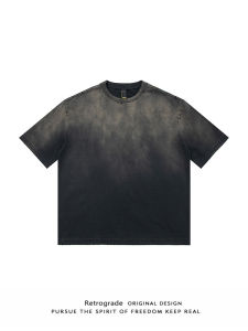 Retro สไตล์อเมริกันผู้ชายเสื้อยืด 320g Heavy Gradient แขนสั้นผ้าฝ้าย Hip Hop ยี่ห้อ Oversize ครึ่งแขนเสื้อสําหรับเยาวชน