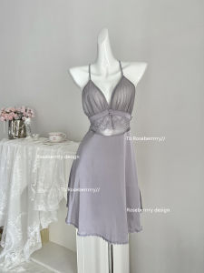 Roseberrrry Sensual Net Sleep Dress Slimming Strap Mens Private Home Style V-neck Short Skirt Home Clothes Spring 2024