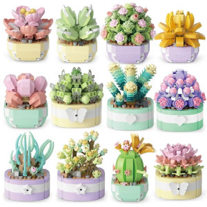 Flower Succulents Building Blocks Cactus Gypsophila Bonsai Tree Gardens Romantic Bricks DIY Potted Plants Model Kids Kits Toys
