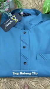 ☆ Brand Sempurna ☆ New Design Baju Kurta Regular Slim Fit Cotton Warna Ash Blue Sedondon Baju Raya - D019K / KD