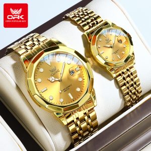 OPK Couple Watch Original Waterproof Buy 1 Take 1 With Box Fashion Elegant Stainless Strap Quartz Luminous Calendar Watch For Women/Mens