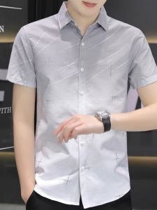 Áo Sơ Mi Nam Ice Silk Mùa Hè Siêu Mỏng Màu Khối Thời Trang Thường Ngày Tay Ngắn Cổ Vuông Đa Năng Thanh Lịch Áo Sơ Mi Polyester Cotton