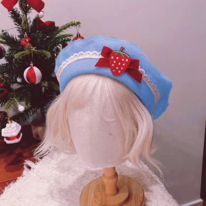 Autumn Winter Woolen Beret Hat Women Cute Strawberry Bowknot Bloomer Hat Sweet Versatile Face Slimming Artist Hat