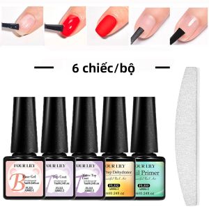 Bộ Chăm Sóc Móng 6 Món - Gel Lót Gel Phủ Bóng Gel Lì Dũa Móng Giúp Sơn Gel Bền Lâu Của Four Lily