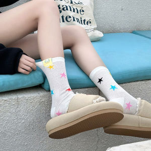 SSWEATSHOP Womens Artistic Mesh Breathable Thin Socks Spring Summer Transparent Sweet Style Mid-Calf Length Sports Outdoor