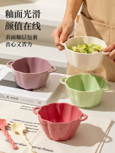 Ceramic Soup Bowl with Dual Ears Creamy Style Large Size Personal Instant Noodles Bowl Home Use High Aesthetic Value