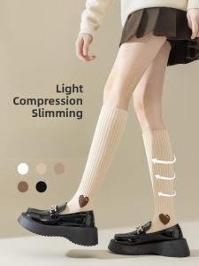 JINGCHI | Womens Cotton Compression Leggings Brown Design Comfortable Long Tube Socks For Autumn Winter Slimming Effect Casual Shoes