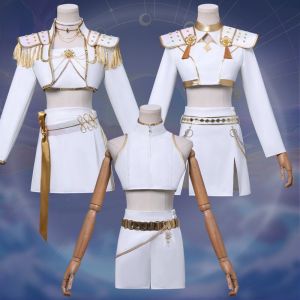 White Leather K-POP Hunter Magic Girl Group Cosplay Costume Stage Performance Halloween Outfit Anime Cosplay Womens Set