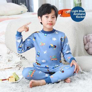 Thickened Fleece Warm Underwear Set for Children Baby Boys Girls Winter Cotton Sandwich Thermal Clothing Set Moisture Wicking Home Use