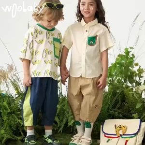 Woobaby เสื้อยืดแขนสั้นเด็กหญิง-เด็กชาย เหมาะสำหรับเด็ก2-8ปี ผ้าฝ้ายฤดูร้อนสดใสรับซัมเมอร์