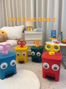 Cute Big Eye Trash Can Household Living Room Bedroom Pedal with Lid Cartoon Good-looking Trash Can Toilet Basket