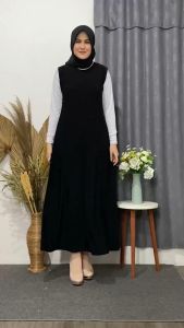 Gamis Jersei Tanpa Lengan Wanita Bahan Korea Premium Size M L XL XXL 3XL