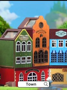 [Ready Stock] [Town] DIY Dollhouse Miniature Kit Miniature Furniture with Dust Cover LED Light Wooden Mini House Mini Shop Cafe Bakery Cute Cheap Decoration Birthday Gift Door Gift Puzzle Handcrafted Handmade Educational Toys for Kids Girls Boys
