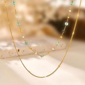 สร้อยคอสองชั้นสแตนเลสสตีลสีสีทอง18K สำหรับผู้หญิง Kemstone