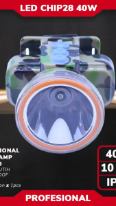 Senter Kepala AK-S040 Premium Professional 40W 2000mAh | Headlamp LED Super Terang 2000 Lumens Cahaya Putih Jarak Jauh Hingga 600 Meter | Senter Kepala Motif Loreng Model Tentara | Headlamp Outdoor Waterproof IP65 untuk Berburu & Camping