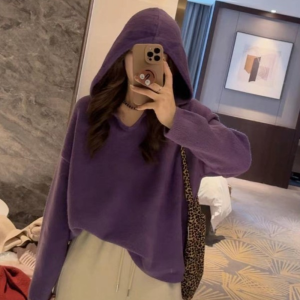 Áo Len Dệt Kim Màu Tím Cỡ Lớn Cho Nữ Dáng Rộng Dáng Ống Dài Áo Lót Mùa Thu Đông Áo Lót Bên Trong Áo Len Cardigan