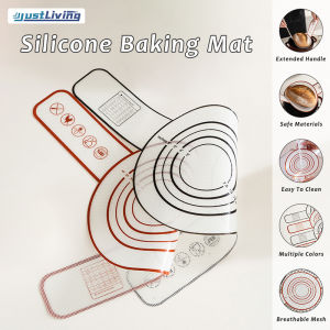 JustLiving แผ่นรองอบซิลิโคนสำหรับอบขนมปังเตาอบแบบดัตช์ด้ามจับยาวสลิงแผ่นรองอบนุ่มนวลปลอดภัยและง่ายต่อการถ่ายโอนแป้งขนมปังอุปกรณ์ทำขนมทางเลือกที่เป็นมิตรกับสิ่งแวดล้อมสำหรับกระดาษรองอบ
