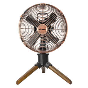 Vintage 8-Inch Metal Wooden Tripod Desk Fan for Living Room Coffee Shop Adjustable Wind Direction Portable Air Conditioner