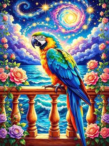 HUACAN Diamond Mosaic Parrot Animal On The Basement Painting Starry Sky Peony Flower Full Drill Home Decor Christmas Gift