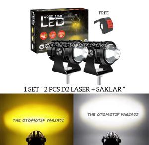 SUPER TERANG LAMPU TEMBAK D2 LASER FULL ALMUNIUM 2 PCS+ SAKLAR JAUH DEKAT PUTIH KUNING WATERPROOF